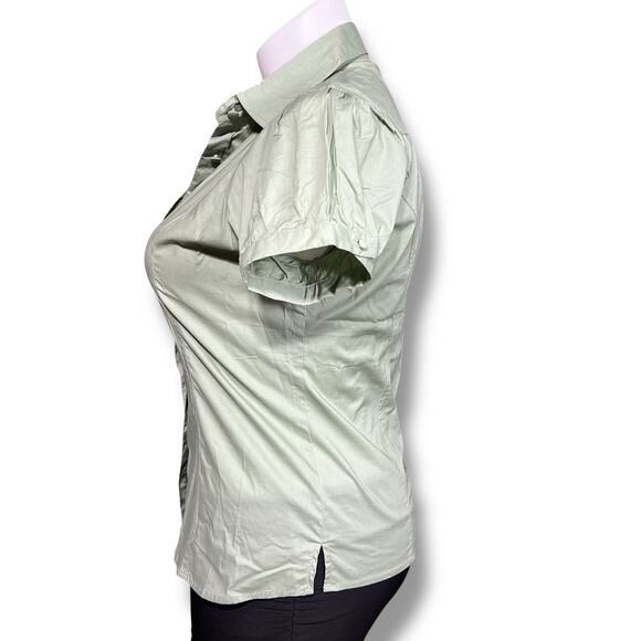 Love Potion Womens Blouse Button Down Shirt Short Puffed Sleeves Green Large - Picture 5 of 9